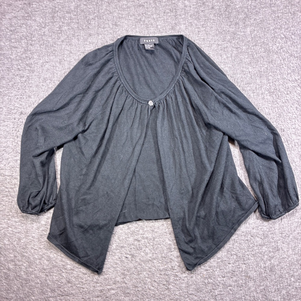 Forte Cardigan‎ Sweater Womens XL Black Silk Cashmere Blend Single Button Shrug